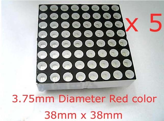 5pcs 8x8 Dot-Matrix 3.75mm Diameter Red LED Display