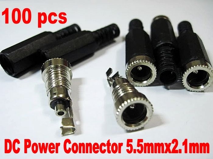 100 pcs DC Power Cable Plug Female Connect 5.5x2.1mm Socket